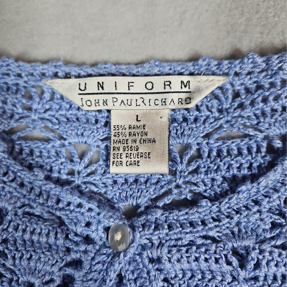 John Paul Richard Womens Blue Open Knit Button Front Cardigan Size Large - Picture 4 of 8